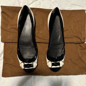 Gucci Horsebit Ballet Flats Black & Cream Size 10 B Dust Bags